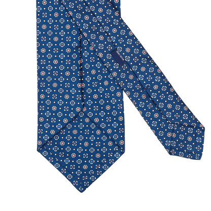 Silvio Fiorello Blue Silk Flower Print Self-Tipped Tie Back