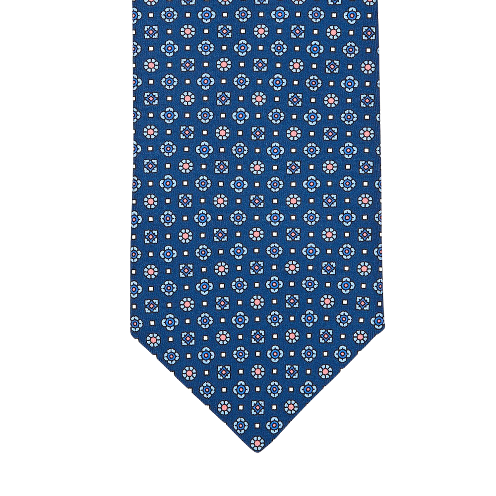 Silvio Fiorello Blue Silk Flower Print Self-Tipped Tie Front
