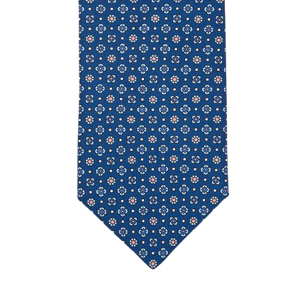 Silvio Fiorello Blue Silk Flower Print Self-Tipped Tie Front