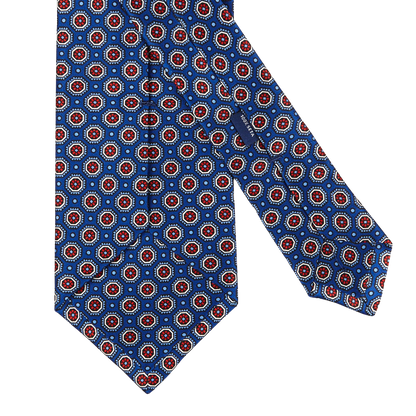 Silvio Fiorello Indigo Blue Silk Print Self-Tipped Tie Back