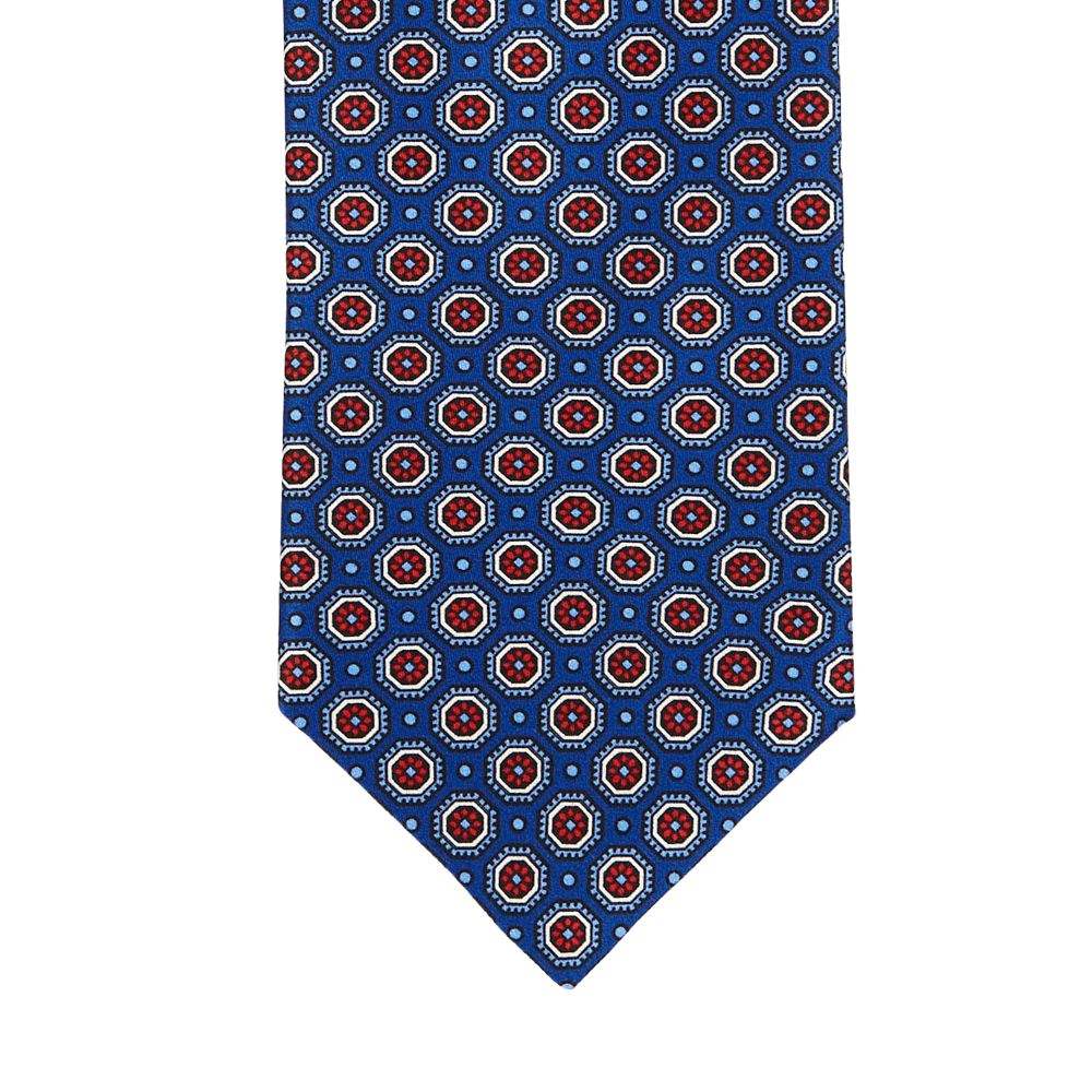 Silvio Fiorello Indigo Blue Silk Print Self-Tipped Tie Front
