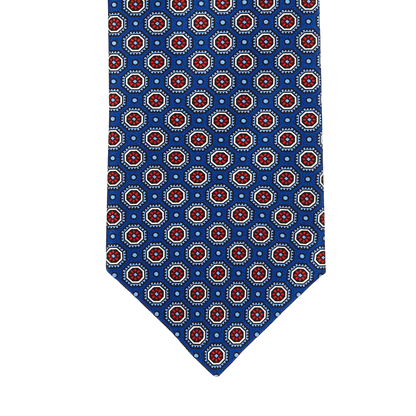 Silvio Fiorello Indigo Blue Silk Print Self-Tipped Tie Front