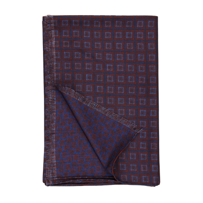 Silvio Fiorello navy red geometric wool silk double sided scarf.
