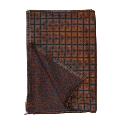 A Black Orange Geometric Wool Silk Double Sided Scarf, crafted by Silvio Fiorello.