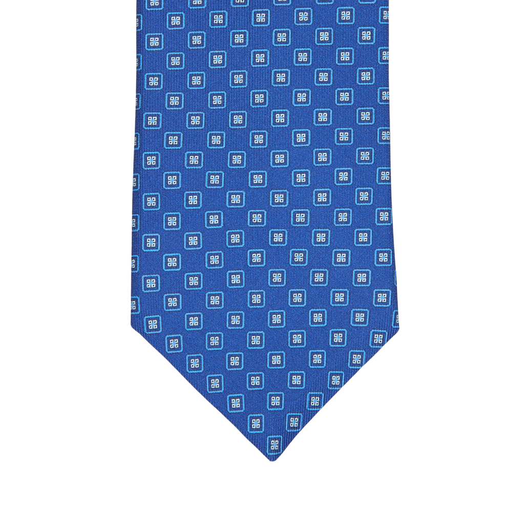 A Blue Geometric Printed Silk Tie by Silvio Fiorello.