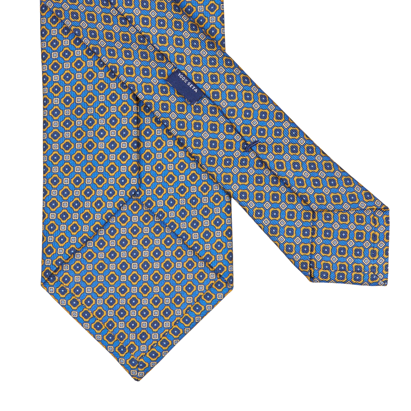 A Blue Geometrical Print 36oz Silk Twill Tie from Silvio Fiorello Italy.