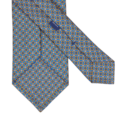 A Blue Geometrical Print 36oz Silk Twill Tie from Silvio Fiorello Italy.