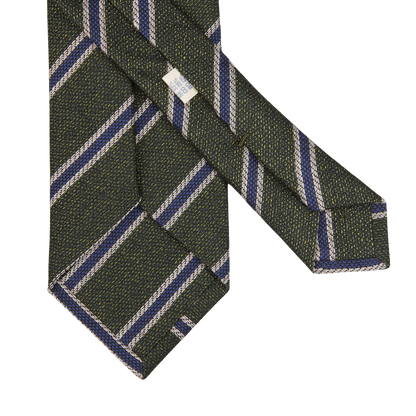 A Silvio Fiorello Green Striped Silk Cotton Wool Woven Tie.