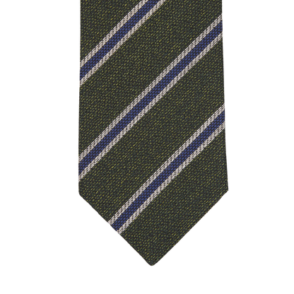 A Silvio Fiorello green striped silk cotton wool woven tie.
