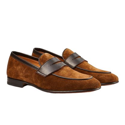 Stemar Tan Suede and Leather Penny Loafer Front