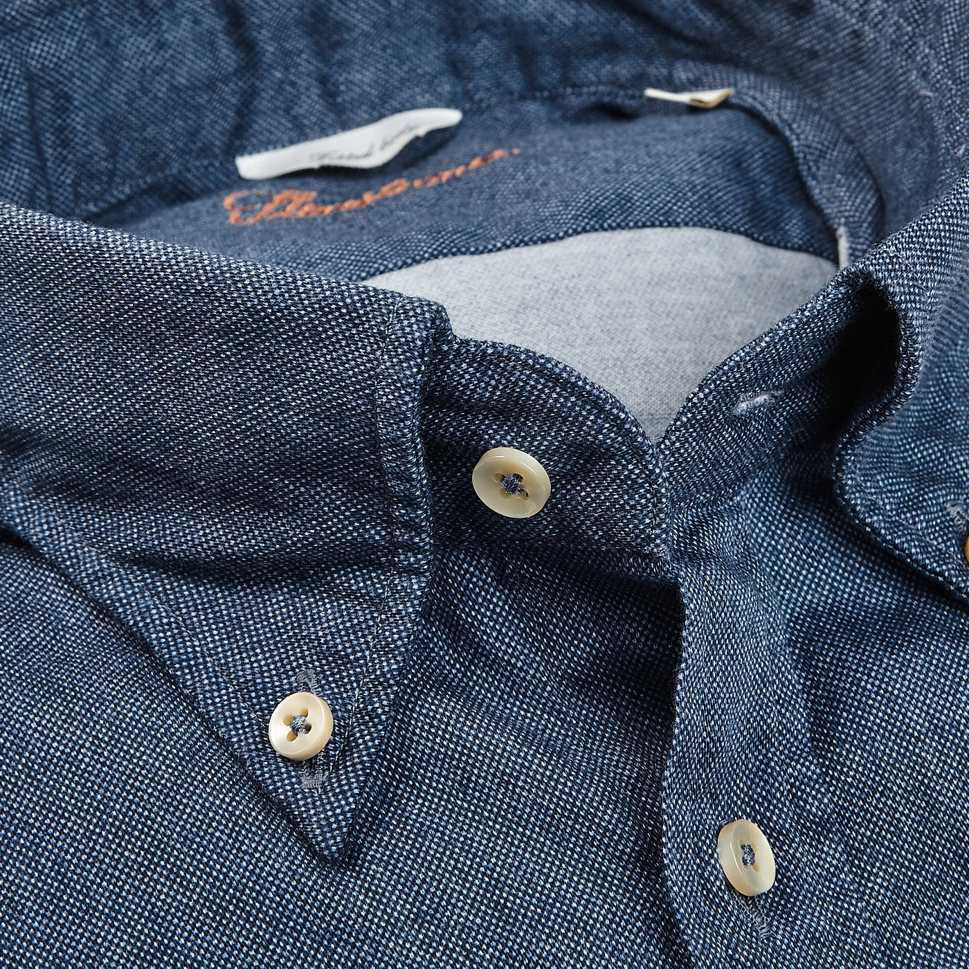 Stenströms Blue Washed Cotton Fitted Body BD Shirt Collar