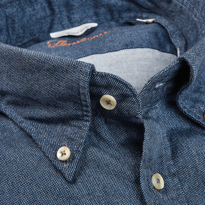 Stenströms Blue Washed Cotton Fitted Body BD Shirt Collar