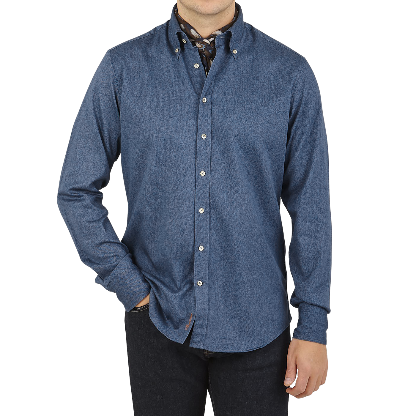 Stenströms Blue Washed Cotton Fitted Body BD Shirt Front