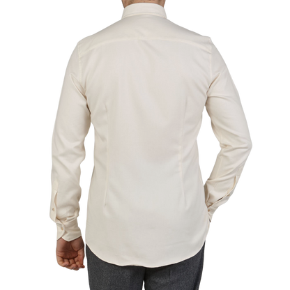 Stenströms Cream Beige Cotton Flannel Slimline Shirt Back1
