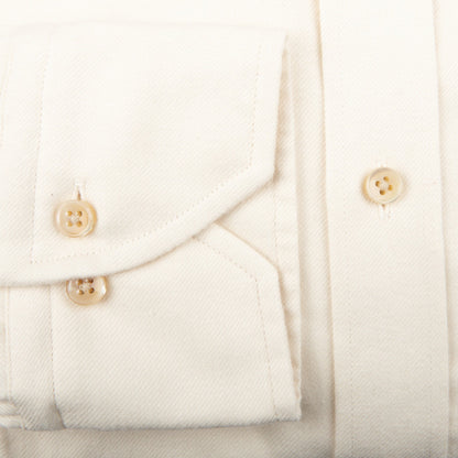 Stenströms Cream Beige Cotton Flannel Slimline Shirt Cuff1