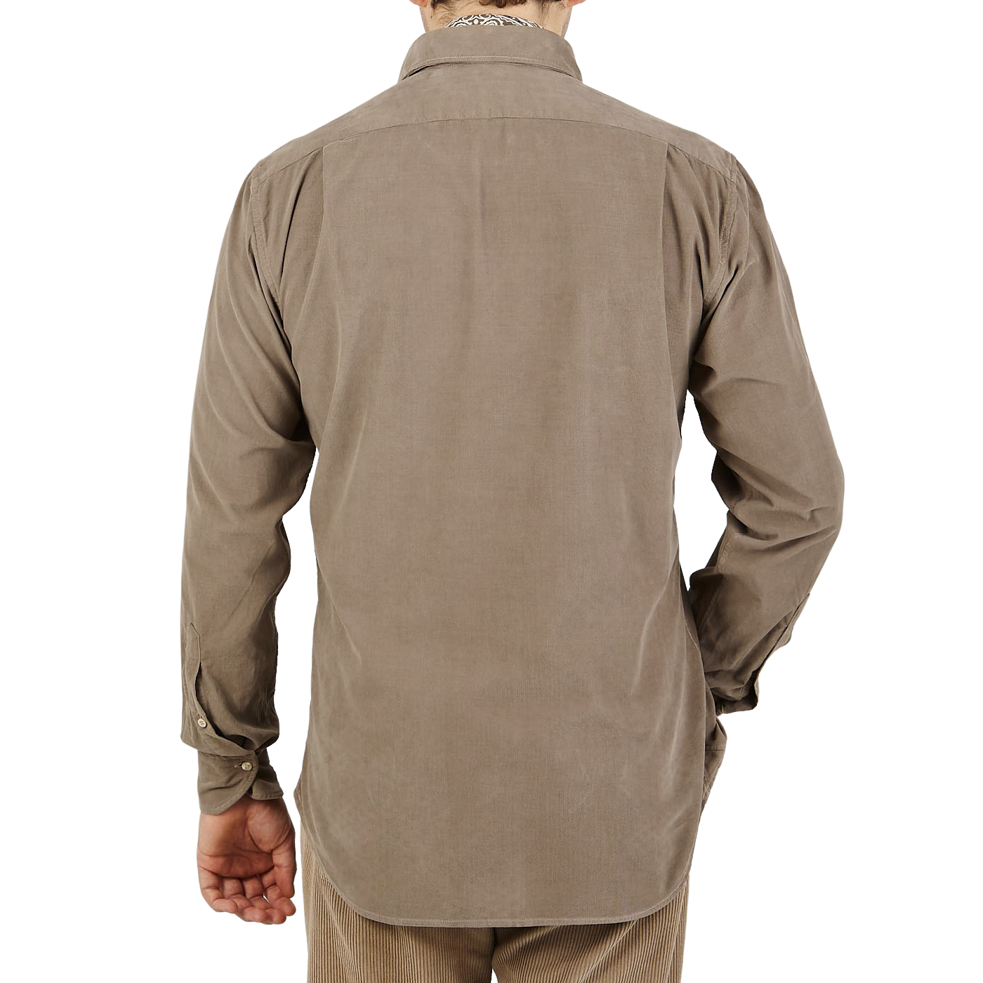 Stenströms Dark Taupe Cotton Corduroy Fitted Body Shirt Back