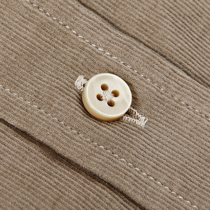 Stenströms Dark Taupe Cotton Corduroy Fitted Body Shirt Button