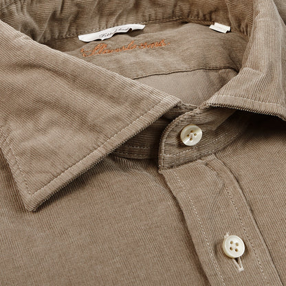 Stenströms Dark Taupe Cotton Corduroy Fitted Body Shirt Closed