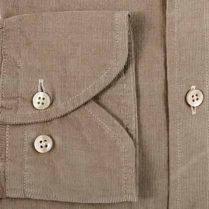 Stenströms Dark Taupe Cotton Corduroy Fitted Body Shirt Cuff