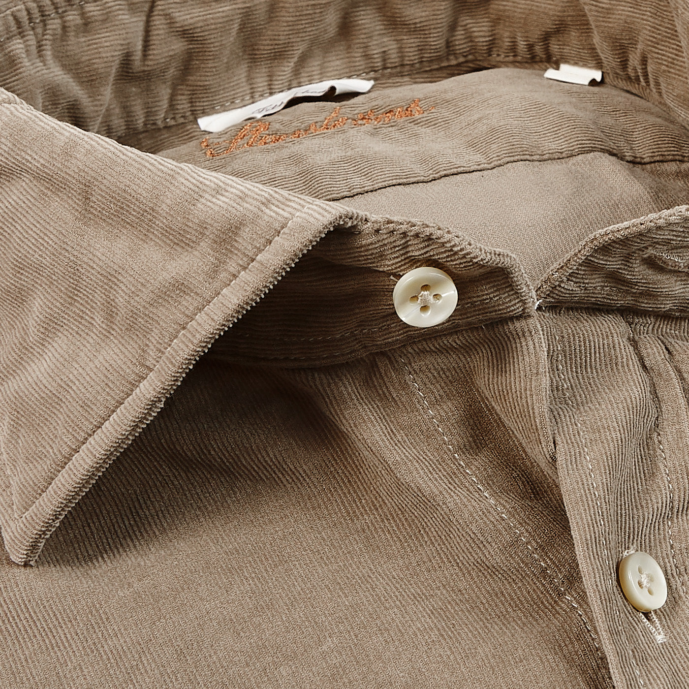 Stenströms Dark Taupe Cotton Corduroy Fitted Body Shirt Open