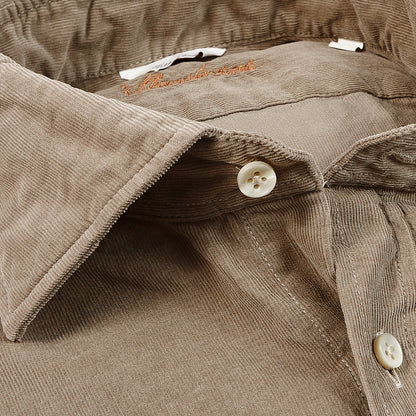 Stenströms Dark Taupe Cotton Corduroy Fitted Body Shirt Open