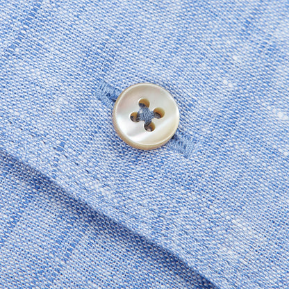 Stenströms Light Blue Linen Cutaway Slimline Shirt Button