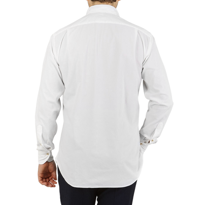 Stenströms White Cotton Corduroy Fitted Body Shirt Back