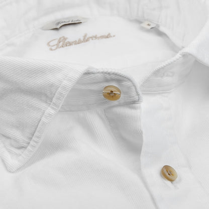 Stenströms White Cotton Corduroy Fitted Body Shirt Open
