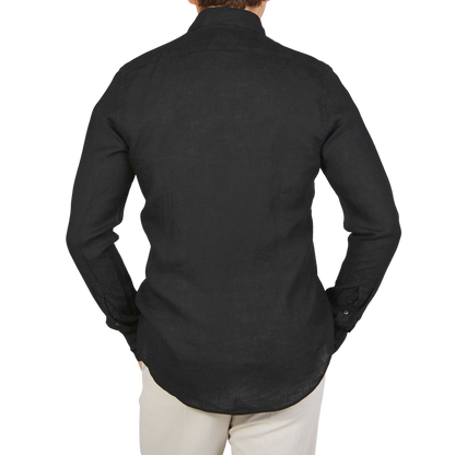 Stenströms Black Linen Cutaway Slimline Shirt Back