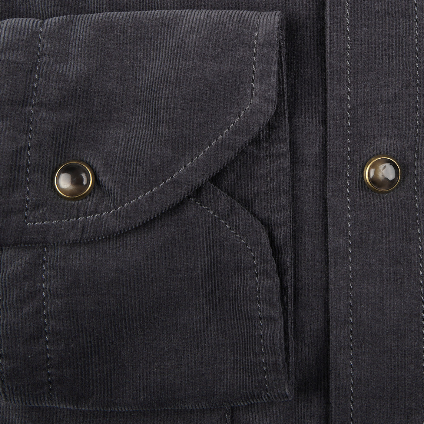 Stenströms Grey Cotton Corduroy Western Slimline Shirt Cuff