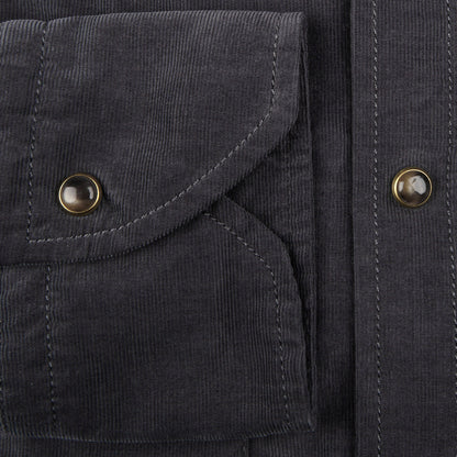 Stenströms Grey Cotton Corduroy Western Slimline Shirt Cuff