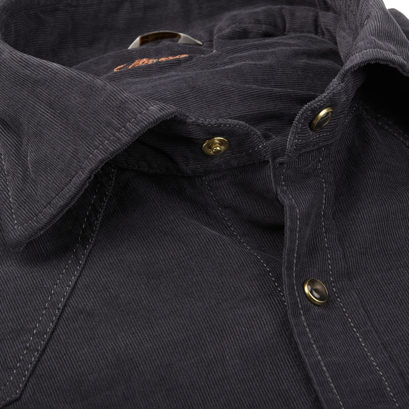 Stenströms Grey Cotton Corduroy Western Slimline Shirt Open