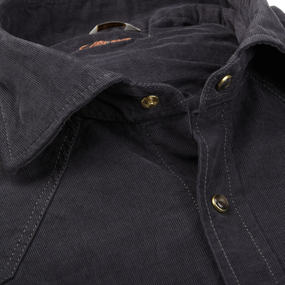Stenströms Grey Cotton Corduroy Western Slimline Shirt Open