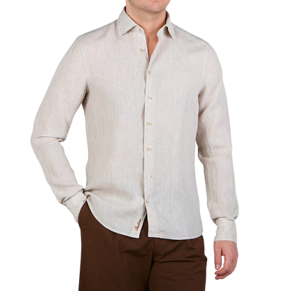 Stenströms Light Beige Linen Slimline Shirt Front