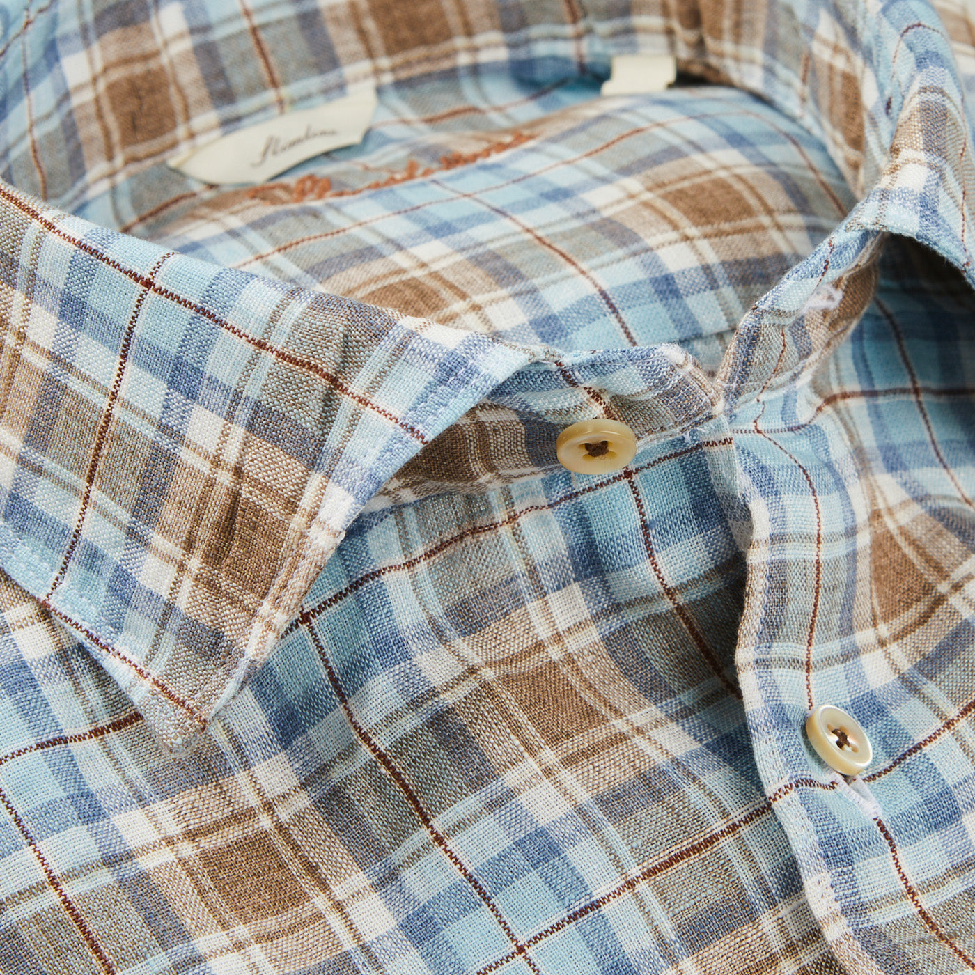 Stenströms Light Blue Checked Linen Slimline Shirt Open