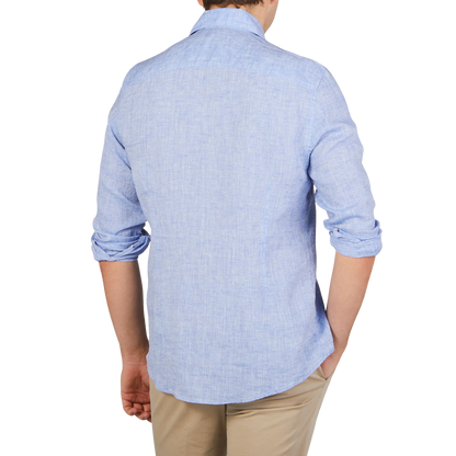Stenströms Light Blue Linen Cutaway Slimline Shirt Back