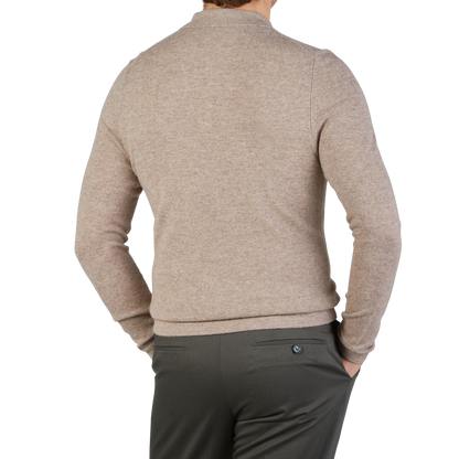Stenströms Taupe Beige Pure Cashmere Polo Shirt Back