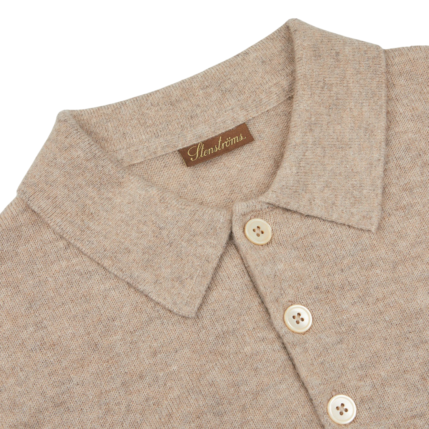 Stenströms Taupe Beige Pure Cashmere Polo Shirt Collar