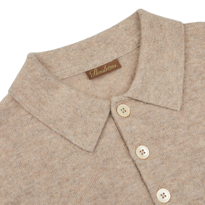 Stenströms Taupe Beige Pure Cashmere Polo Shirt Collar