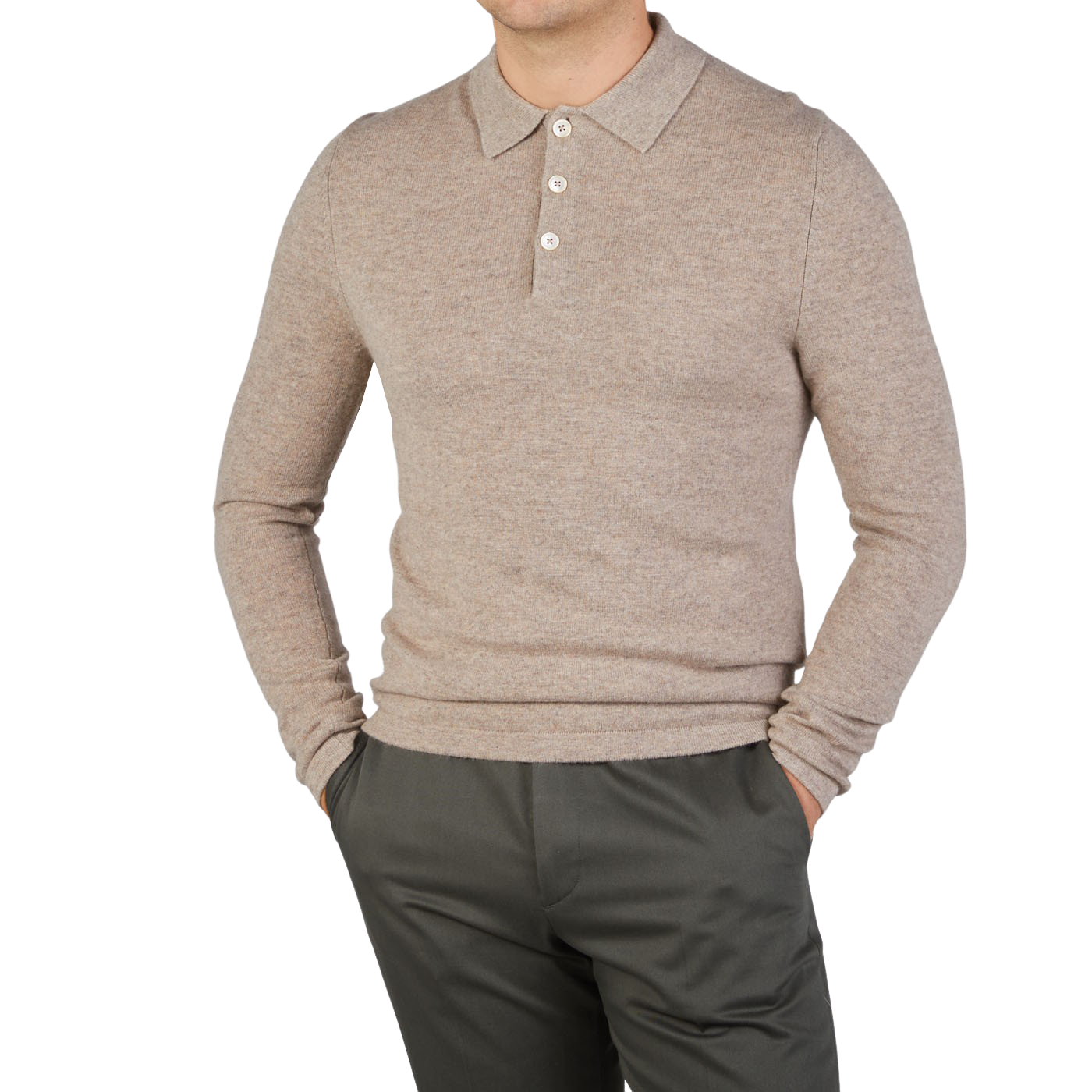 Stenströms Taupe Beige Pure Cashmere Polo Shirt Front