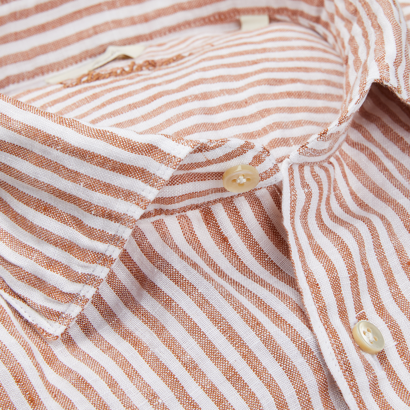 A close up of a Stenströms Dark Orange Striped Linen Slimline Shirt.