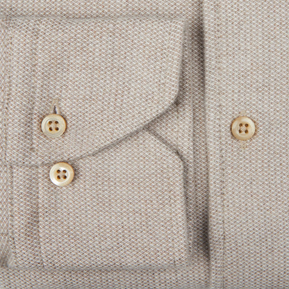A close up of a Light Beige Brushed Cotton Slimline Shirt with buttons by Stenströms.
