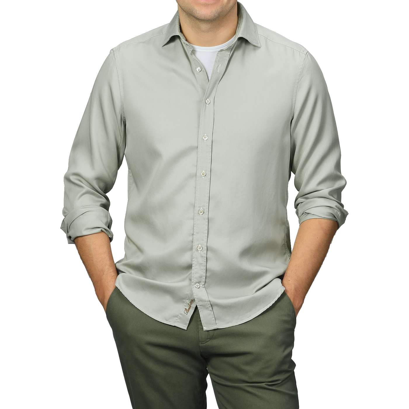 Pale Green Lyocell Slimline Shirt