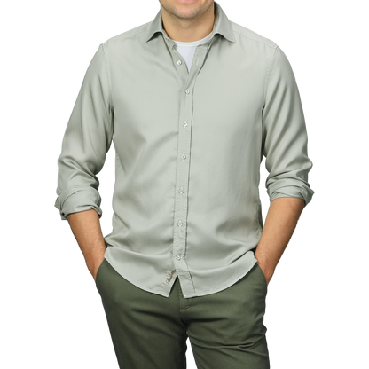 Pale Green Lyocell Slimline Shirt