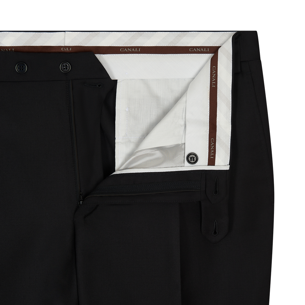 Black Serge Wool Pleated Trouser