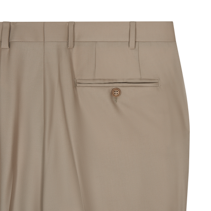 Beige Wool Flat Front Trousers