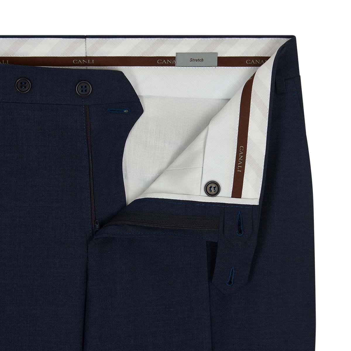 Blue Wool Stretch Flat Front Trousers