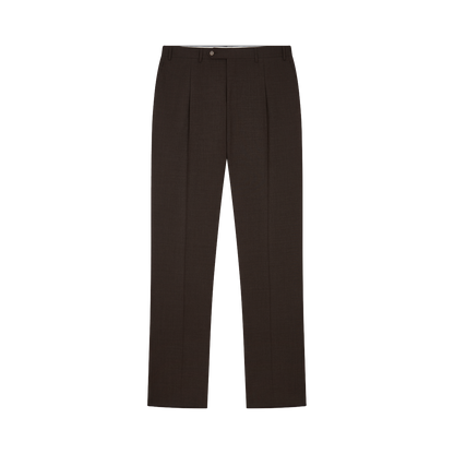 Brown Matte Wool Stretch Single Pleat Trouser
