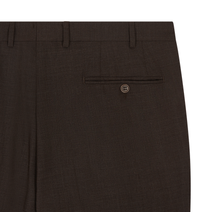 Brown Matte Wool Stretch Single Pleat Trouser