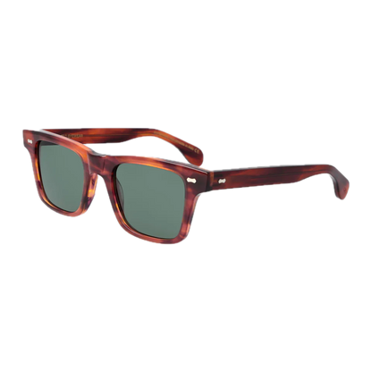 Handmade Denim Eco Havana Bottle Green Lenses 51mm eyewear by The Bespoke Dudes with dark lenses against a transparent background.